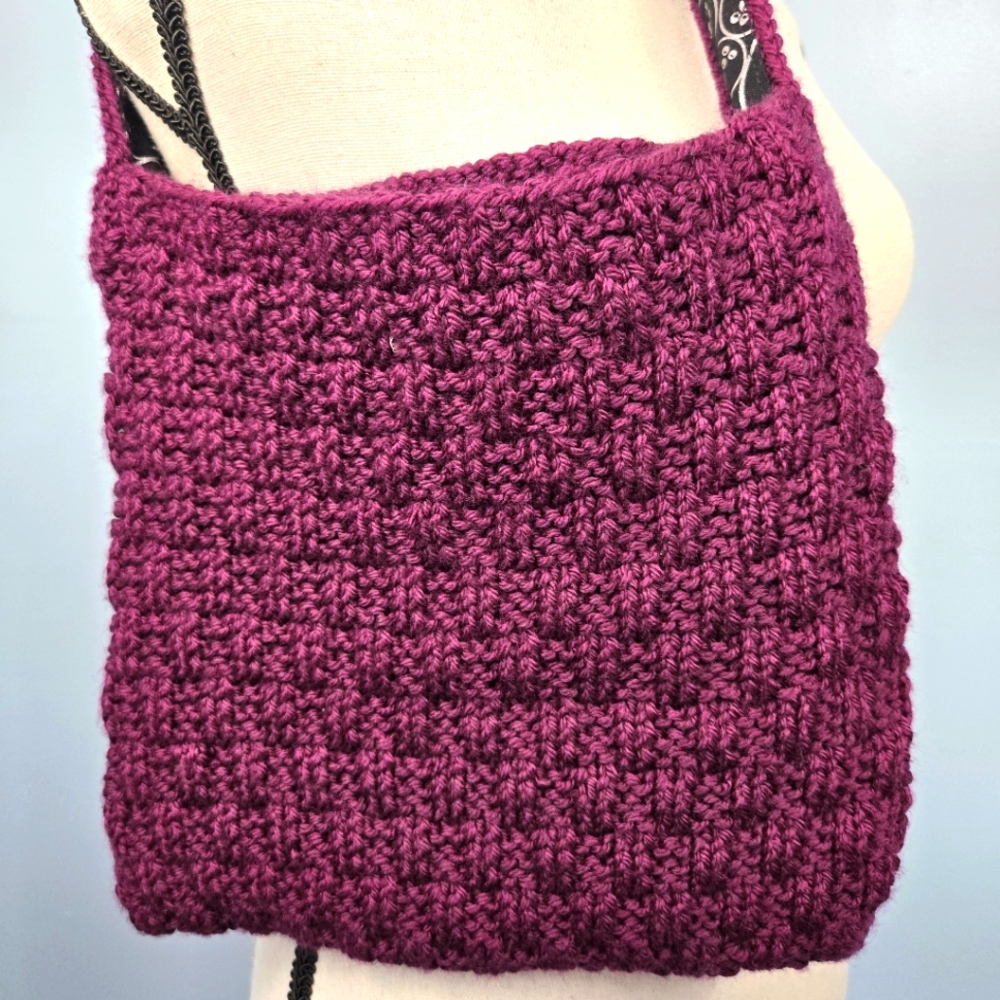 Reversible Purse Tote Purple Knit & Black With Sliver Bowling Balls Shoulder Bag